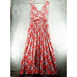 Ouges Maxi Dress Womens Size L Sleeveless Tank Dress V-Neck Red Floral